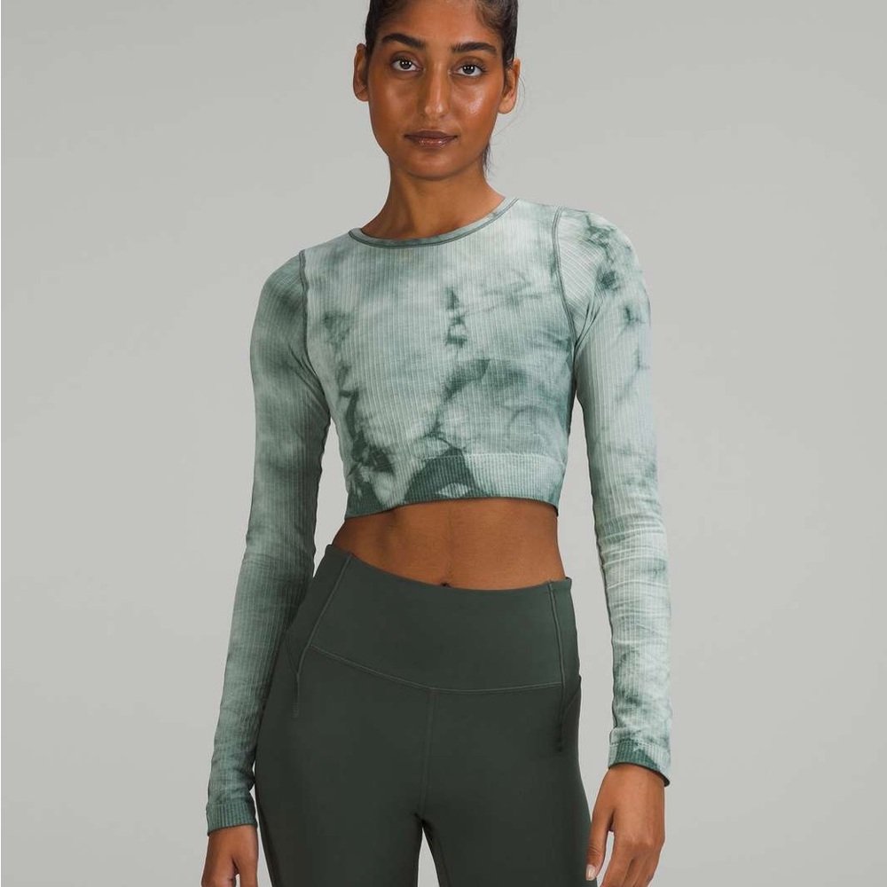lululemon athletica Green Tie-Dye Ribbed Long Sleeve Crop Top